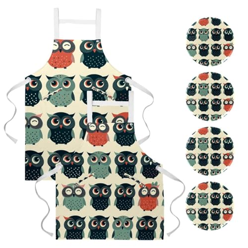 Tablier de cuisine à motif chouettes pour protéger vos vêtements en cuisine et pâtisserie