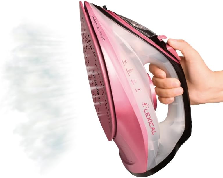 Lexical LSI-1014 Steam Iron in use, emitting steam