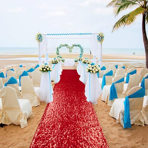 ShinyBeauty 2FTX15FT-Gangläufer Hochzeits-Rot Sparkly Carpet Runner Couloir d'allée Pour Paillettes de Mariage für Hochzeits- / Weihnachts- / Thanksgiving-Dekor (60x450cm) (2FTx15FT, Rot)
