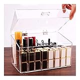 Cajas Soporte para lápices labiales - Lápices labiales Soporte de Almacenamiento con Tapa abatible 26 celosías Lápices labiales acrílicos Soporte para exhibición Cubierta de Caja para tocador Encime