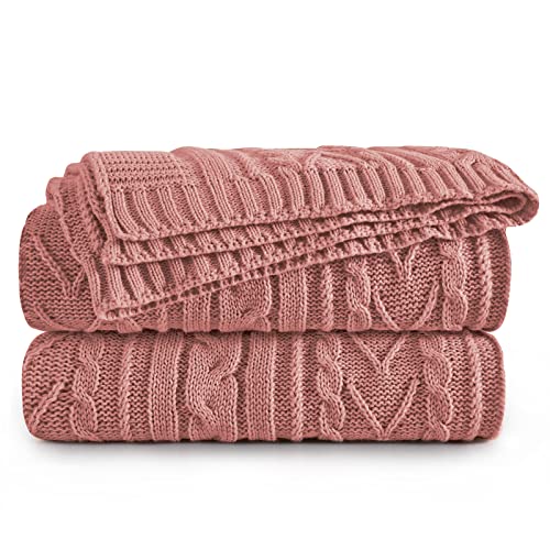 Aormenzy Dusty Pink Cable Knit Throw Blankets For Couch Bed Sofa, Acrylic Knitted Blanket, Soft Cozy Throw Blanket, 50" X 60" #TOP4