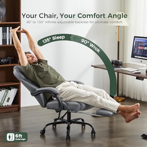 Image of amseatec Big and Tall Office Chair with Footrest, Lumbar Support, Grey