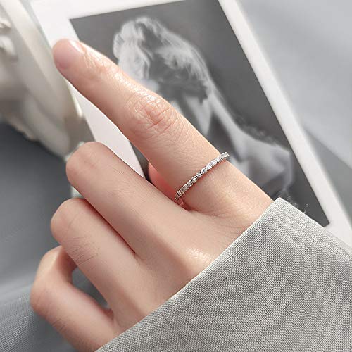 1.6mm Cubic Zirconia Sterling Silver 925 Open Eternity Rings Adjustable Stacking Promise Statement Engagement Ring Tail Finger Band for Women2