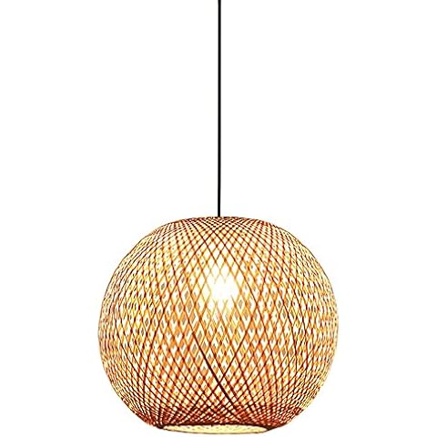 MODEBHD Modern Bamboo Pendant Light, Hand Rattan Woven Drop Light, Wicker Craft Hanging Lamp, E27 Creative Wood Chandelier, for Kitchen Island Dining Room Living Room Lighting Fixtures Cover