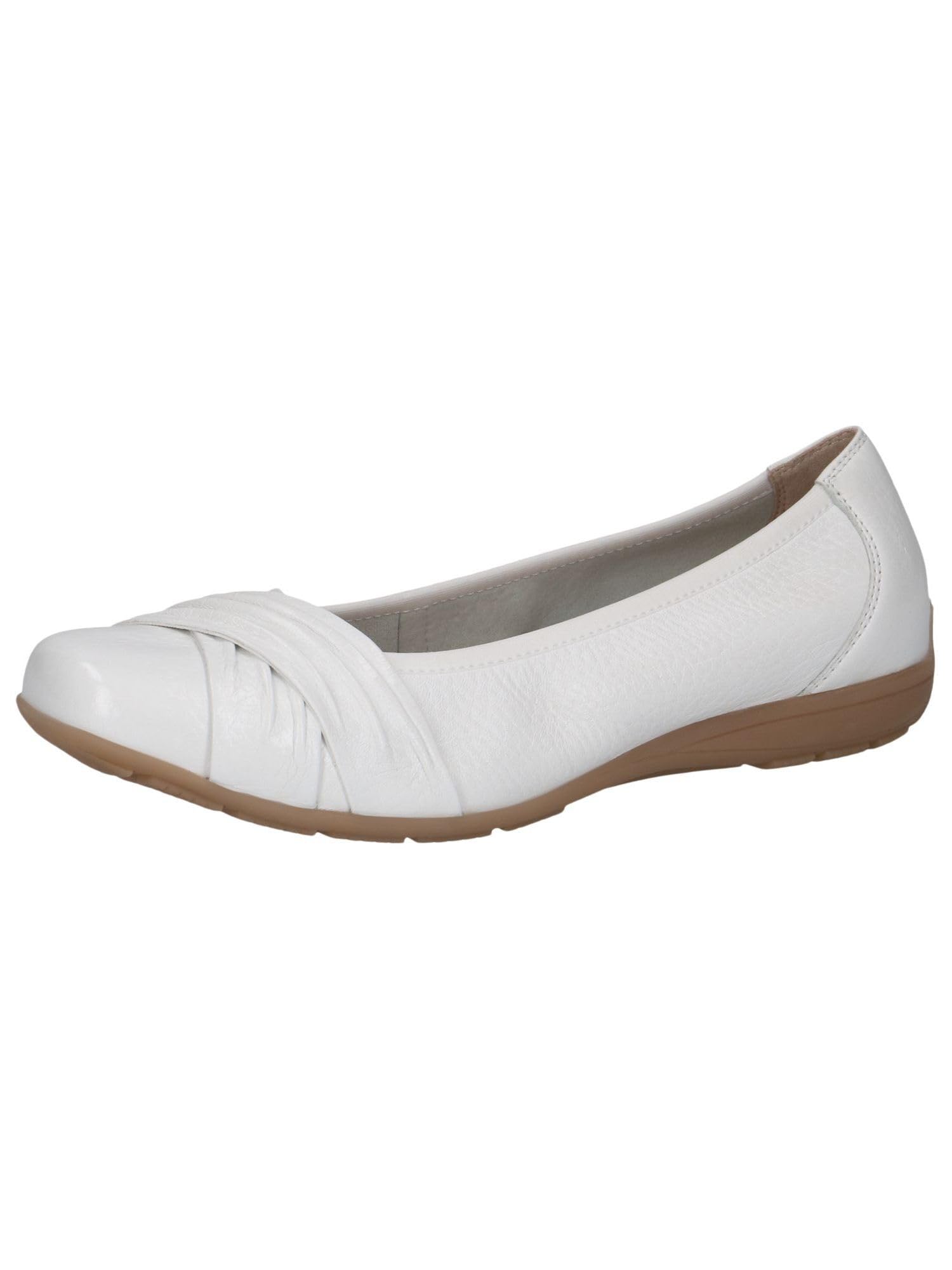 CAPRICE Women Ballet Flats Leather Comfortable, White (White Deer), 8 UK