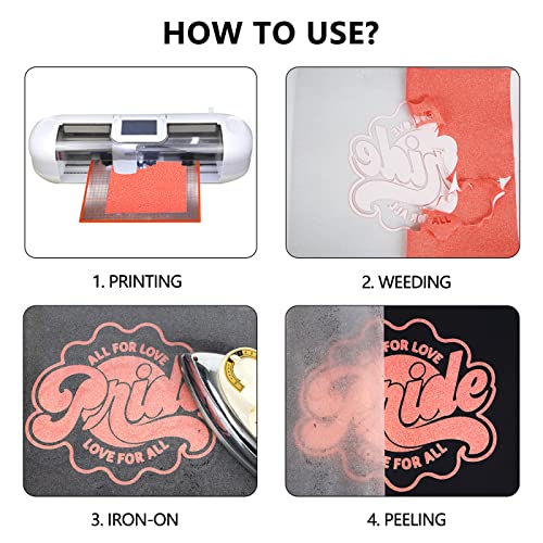 Image of guangyintong Glow Glitter Orange Red Heat Transfer Vinyl HTV Rolls, 12 inch x 8ft Iron on Vinyl for T-Shirts, Glitter HTV Vinyl for All Cutter Machines Easy to Cut & Weed for DIY Design