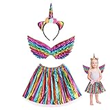 Exquisite Design: Wunderschönes Einhorn Rock, das zu Einhorn Haarreif mit 3D Blumen und wunderschönen Regenbogen Flügeln passt, lässt Ihre kleinen Mädchen wie einen schönen Engel aussehen. Regenbogenfarbdesign machen Ihr Baby in der Menge schillernder.