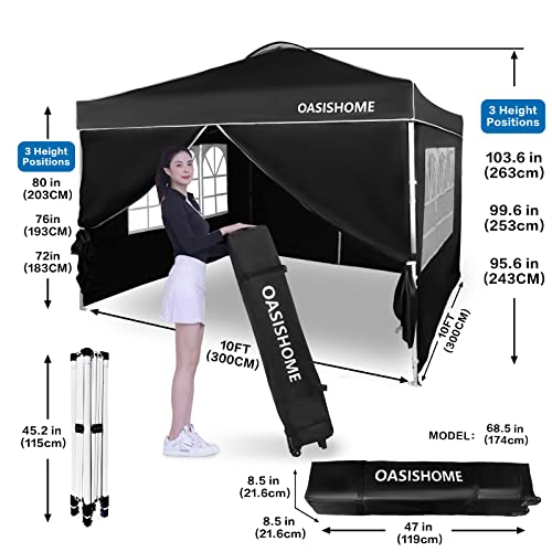 Oasishome Pop-Up Gazebo Instant Portable Canopy Tent 10'X10', With 4 Sidewalls, Windows, Wheeled Bag, For Patio/Outdoor/Wedding Parties And Events (10Ftx10Ft, Black) #TOP3
