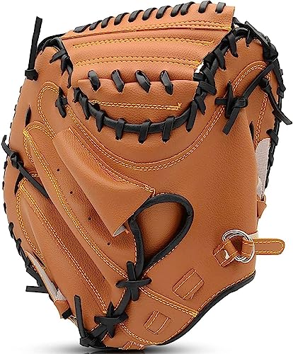 Gracfulcub Baseball Catcher Glove,Softball Catcher's Mitt for Kid Youth Aldult Baseball Training,Comfortable Durable,Left Hand Glove (Brown, 33 Inch)