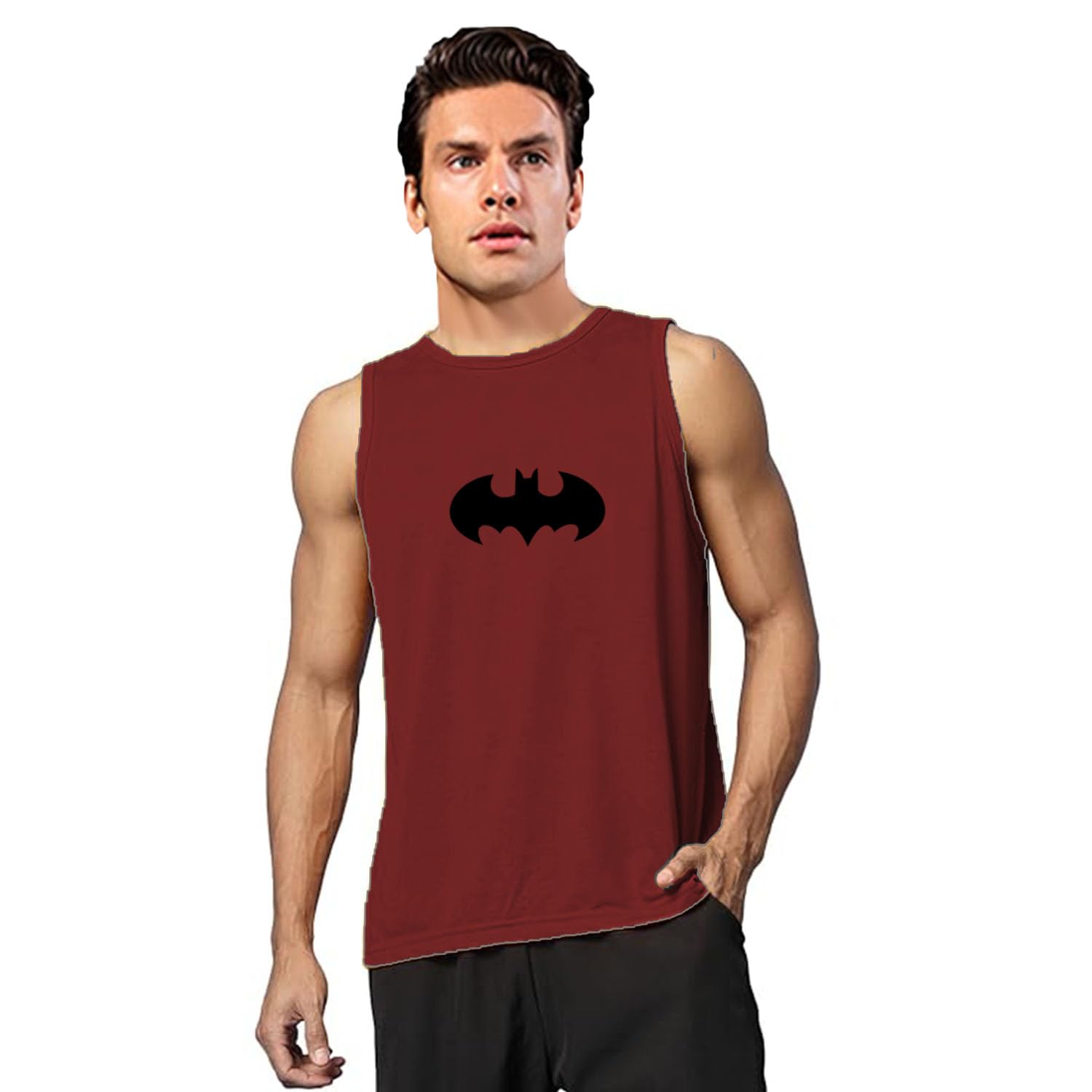 antiloop Men's Regular Fit Vest | Round Neck Sleeveless T-Shirt for Men|VST-BAT-Maroon-L|-picture-0