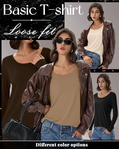 4 Pack Women's Scoop Neck Long Sleeve Tops, Loose Casual Cotton T-Shirts Fall Layer Trendy Basic Tee for Ladies4