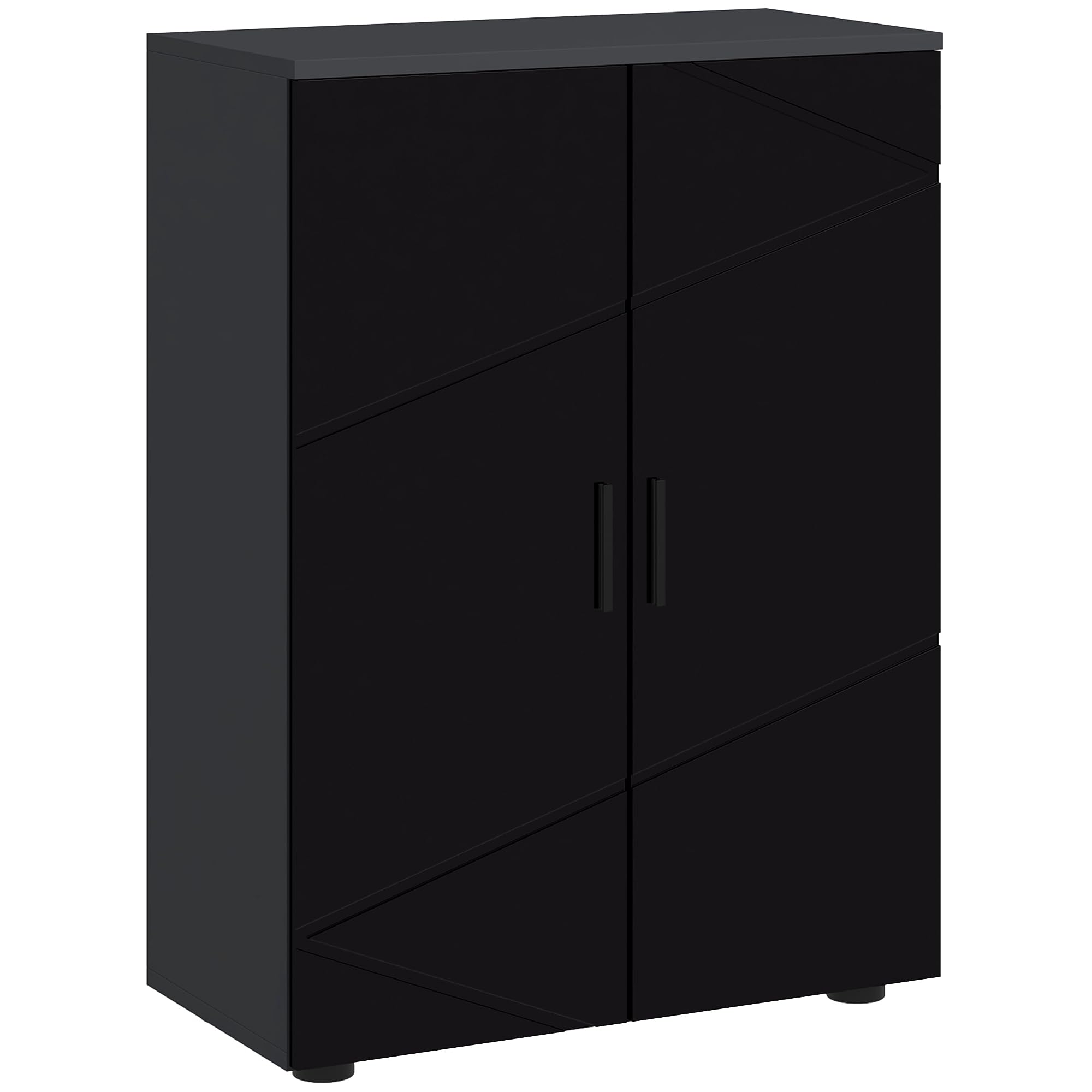 kleankin Mobile Bagno Salvaspazio in Legno 2 Ante 60x30x82cm Nero Lucido | Armadietto Bagno, Chiusura Soft Close, 3 Ripiani