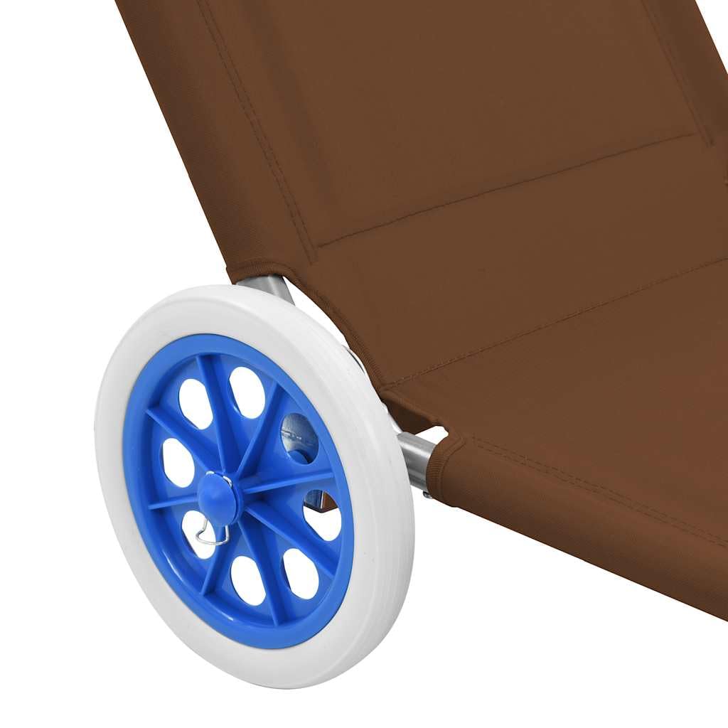 Fengshui Klappbare Sonnenliege Mit Dach Stahl Taupe | Verstellbare Rückenlehne, Kopfkissen inklusive, 2 Räder für Transport, max. 110 kg