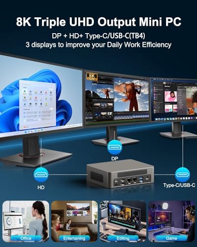 Image of WEIDIAN Mini PC Gaming 13th Gen Core i7-1360P(12C /16T, up to 5.0GHz), 16GB DDR5 1TB SSD Win 11 Pro Mini Desktop Computer Support Triple Display(HD /USB-C /8K DP), WIFI6&BT5.2, 8*USB, 2 * 2.5Gbe LAN