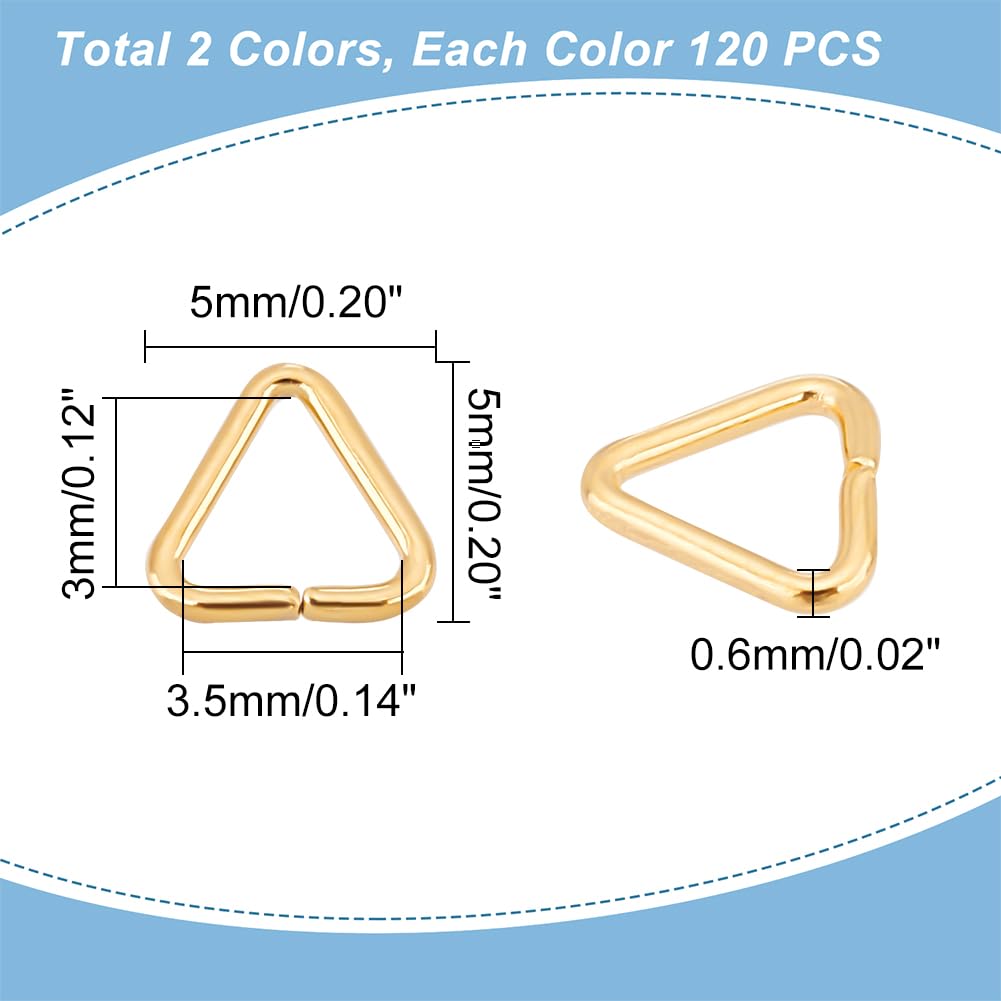 PH PandaHall 18 Karat Vergoldete Dreieckige Offene Biegeringe 120 Stück 5mm Klemmclip Bügel Messing Aufhänger Anschlüsse Anhängerschnalle Schmuckverbinder Für DIY Armband Ohrring Schmuckherstellung