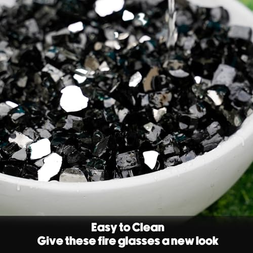 Image of Skyflame 15-Pound Black Fire Glass, 1 /2 Inch Reflective Fireplace Glass for Fire Table, Fire Bowl, Landscaping