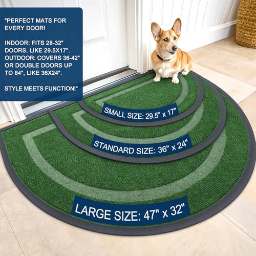 Image of OLANLY Half Circle Door Mat Indoor Outdoor Entrance Welcome, Waterproof All-Season, All-Weather Doormat, Sturdy Natural Rubber, Low Profile, Easy Clean Patio Porch Entryway Mat, 59x23, Green