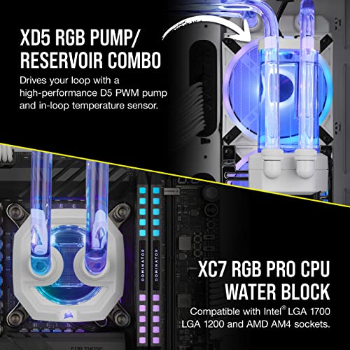 Corsair Hydro X Series iCUE XH305i RGB PRO Custom Cooling Kit (Hardline CPU Cooling Loop, CPU Water Block, D5 Pump/Reservoir Combo, Radiator, 3x RGB Fans, iCUE Software Control) White - Image 6