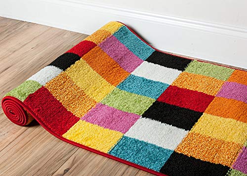 Well Woven Modern Rug Squares Multi Geometric Accent Area Rug 2'X7'3'' Runner Entry Way Bright Kids Room Kitchn Bedroom Carpet Bathroom Soft Durable Area Rug #TOP1