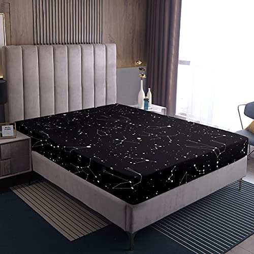 Loussiesd Galaxy Constellation Fitted Bed Sheets 100% Polyester Soft and Comfortable Sheets Machine Washable Breathable Fabric Double(135x200+30cm) Starry Sky Series Only Bedsheet No Pillowcases