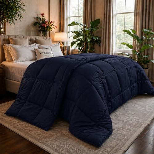 Image of Luxury Hotel Collection Cotton Comforter | All-Season Lightweight Quilt for Hot Sleepers | Plush, Breathable & Box-Stitched (Queen) Navy Blue