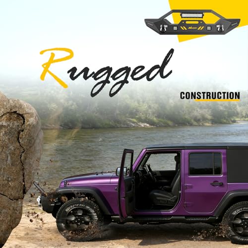 Image of Nilight Front Winch Bumper for Jeep 2007-2018 Wrangler JK /JKU, 2018-2025 JL /JLU, 2020-2025 Gladiator JT, w /Light Bar, Pod lights, Shackles,Winch Plate, Heavy Duty Off-Road Steel Bumper, Bull Bar