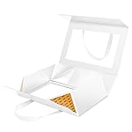 JINGUAN Large White Clear Gift Box, 13.5x9x4.1 Inches Gift Box with Window by Handle, Bridesmaid Proposal Box, Collapsible Gift Boxes with Magnetic Closure (Glossy White, 1 Pack)