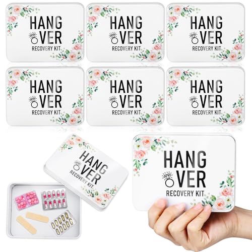 6 Pcs Metal Hangover Kit Boxes Bachelorette Party Supplies Reusable Waterproof Hangover Survival Kit Flower Recovery Supplies for Bachelorette Bridal Wedding Birthday Beach Pool Party Favors