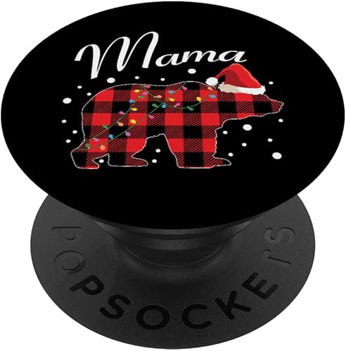 Mama Bear Matching Pajama Family Buffalo Mom PopSockets de Navidad intercambiables PopGrip