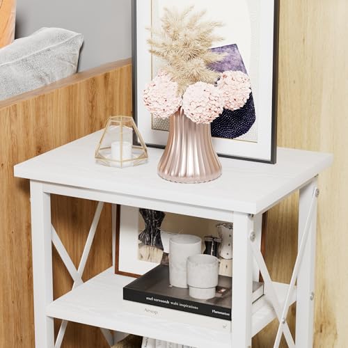 2-Pack 23.8" VECELO 3-Tier X-Design Nightstands w/ Open Shelves (White) - image 9