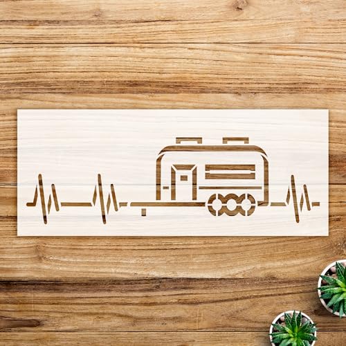 Camper Heartbeat Stencil Pattern for Walls and Crafts, Reusable Mylar Template, Ideal for Indoor and Outdoor Home Decor, Nature and Camping Lover Design - Size A4 (11.0