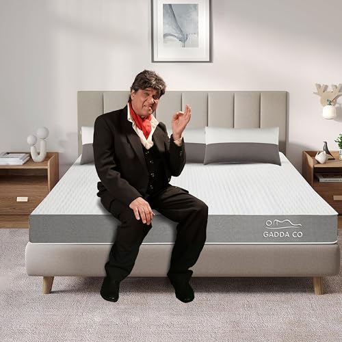 GADDA CO Mattress | Premium Dual Sided High Density Foam Mattress | Firm & Medium Soft Comfort | Reversible Design | King Size Bed Mattress (72 x 72 x 6 Inches) | 10 Years Warranty - White & Grey