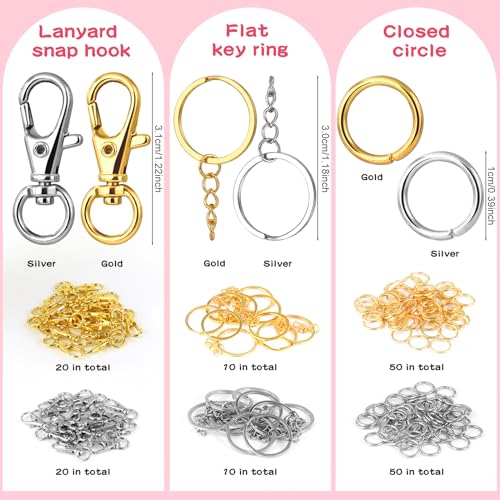160 PCS Swivel Clasps Lanyard Snap Hooks with Key Rings, Lobster Claw Keychains Clasps, Metal Keychain Clip Hooks, and Jump Rings for Keychain Lanyard DIY Jewelry Crafts Accessories (Gold, Silver)