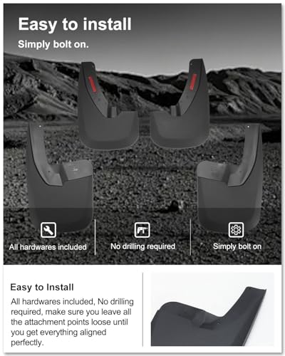 Image of Kiwi Master Mud Flaps for 2009-18 Dodge Ram 1500 /2500 /3500, 2019-2024 Ram 1500 Classic (with OEM Fender Flares, Single Rear Wheels), Heavy Duty Front & Rear Mud Guards, No Drill, 4 Pcs Set