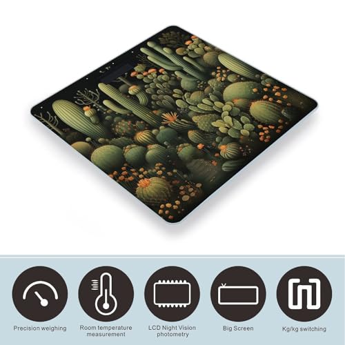 Báscula digital de baño estilo cactus verde de vidrio templado miniatura 3