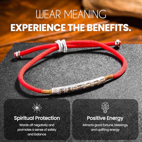 Image of Buddha & Karma Tibetan Red String Bracelet - Handmade Buddhist Lucky Charm for Protection, Good Fortune & Positive Energy - Spiritual Bracelet for Men & Women - Adjustable Bracelets for Daily Wear