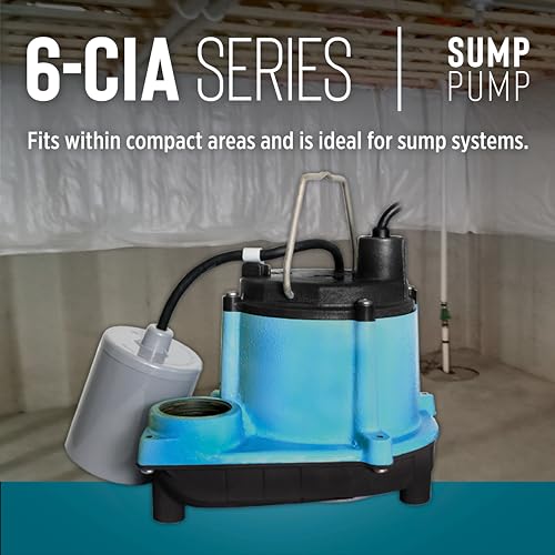 Image of Little Giant 6-CIA-RFS 115 Volt, 1 /3 HP, 2760 GPH Cast Iron Submersible Sump Pump with Piggyback Mechanical Float Switch, 10-Ft. Cord, Blue, 506171