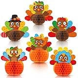 Lot de 6 décorations de fête de Thanksgiving, centres de table en nid d'abeille 3D en forme de dinde pour l'automne, Thanksgiving, fournitures de table (Turquie foncée)