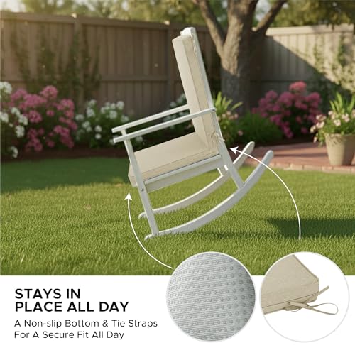 Image of Outdoor Chair Cushions 20x20, Water-Resistant & Fade-Resistant, Patio Furniture Lawn Dining Chair Seat Replacement with High Back, Ties Zipper, Removable Cover, Set of 4, Natural