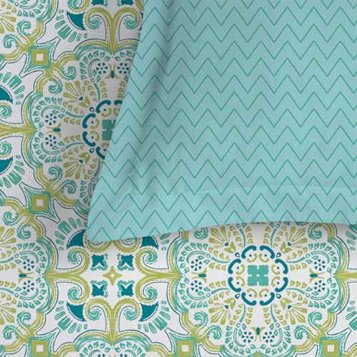 Image of Livspace Cotton Super King Size Bedsheet for Double Bed | 108 inch x 108 inch | 144 TC Flat Cotton Bedsheet with 2 Pillow Covers, Soft & Breathable - Bello Pure Nest Collection (Teal)