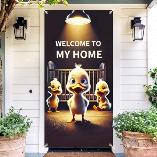 Image of Cute Duckling Welcome Door Cover 35x71in Funny Baby Duck