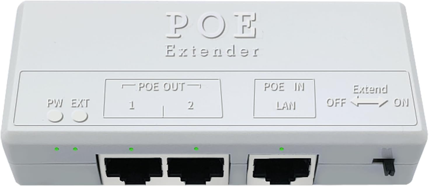 STEAMEMO Poe Extender, 1 in 2 Out, 10/100Mbps, 250m, 60W, IEEE802.3af/at, Cat5/6 Cable, Wall Mountable, 4KV Lightning Protection