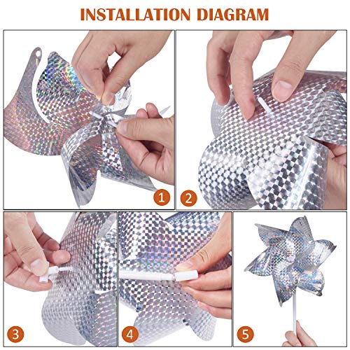 JFDWOPHT Reflective Pinwheels, High-Efficiency Reflective Material, Keep Birds Away from Garden - 10 Pack (Pinwheel)