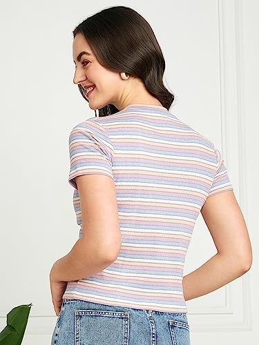 Image of Modeve Women Striped Half Sleeves Top for Summer