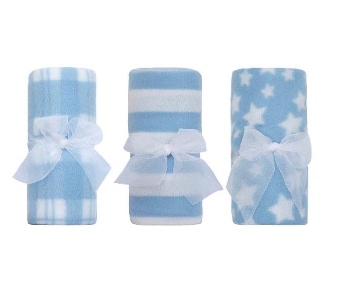 QTFleece Blankets 3 Pack Babies Multi Purpose Pram Baby Cot Cover Throw (Blue)