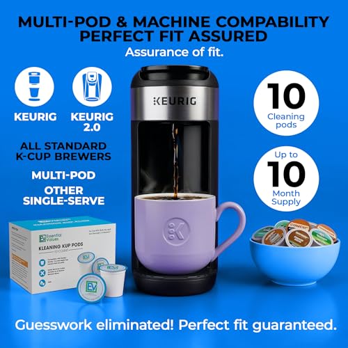 Image of Essential Values Cleaning Pods, Compatible with Keurig, Descaling Solution 10-Pack, Descaler for Keurig Coffee Machines, Pot Kit, Coffee Maker Cleaner Filter Pods