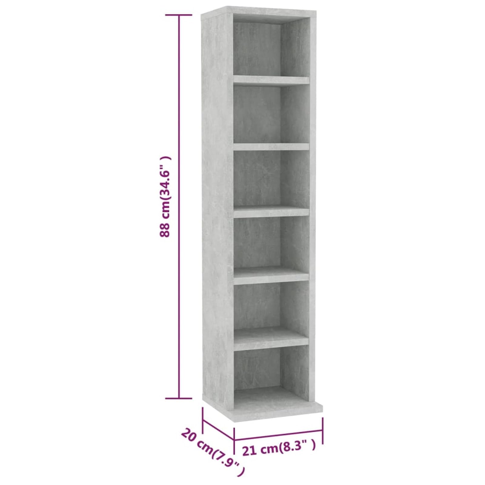 Mobile Porta CD Grigio Cemento 21x20x88 cm in Legno Multistrato,Mobile Porta CD,Porta cd,Scaffalatura per CD