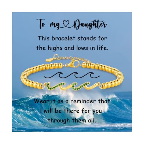 Image of Gift for Daughter Sister Bestie Friends Mom The Waves of Life We've Through Together Wave Bracelet Women Birthday Retirement Insprational Gifts for Her