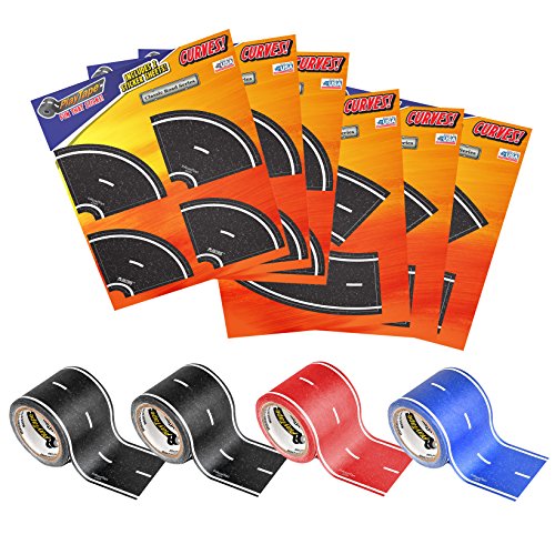 PlayTape Master Road Builder Combo Set - Car Tape Great for Kids, Sticker Roll for Cars and Train Sets, Stick to Floors and Walls, Quick Cleanup, Children Toys Birthday Gift
