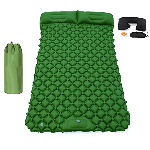 Onirii Double Sleeping Pad,Foot Press Inflatable Camping Mat with Pillow,Compact Ultralight Waterproof Camping Air Mattress 2 Person for Tents,Backpacking Beach,Car Camping,Hiking,Traveling